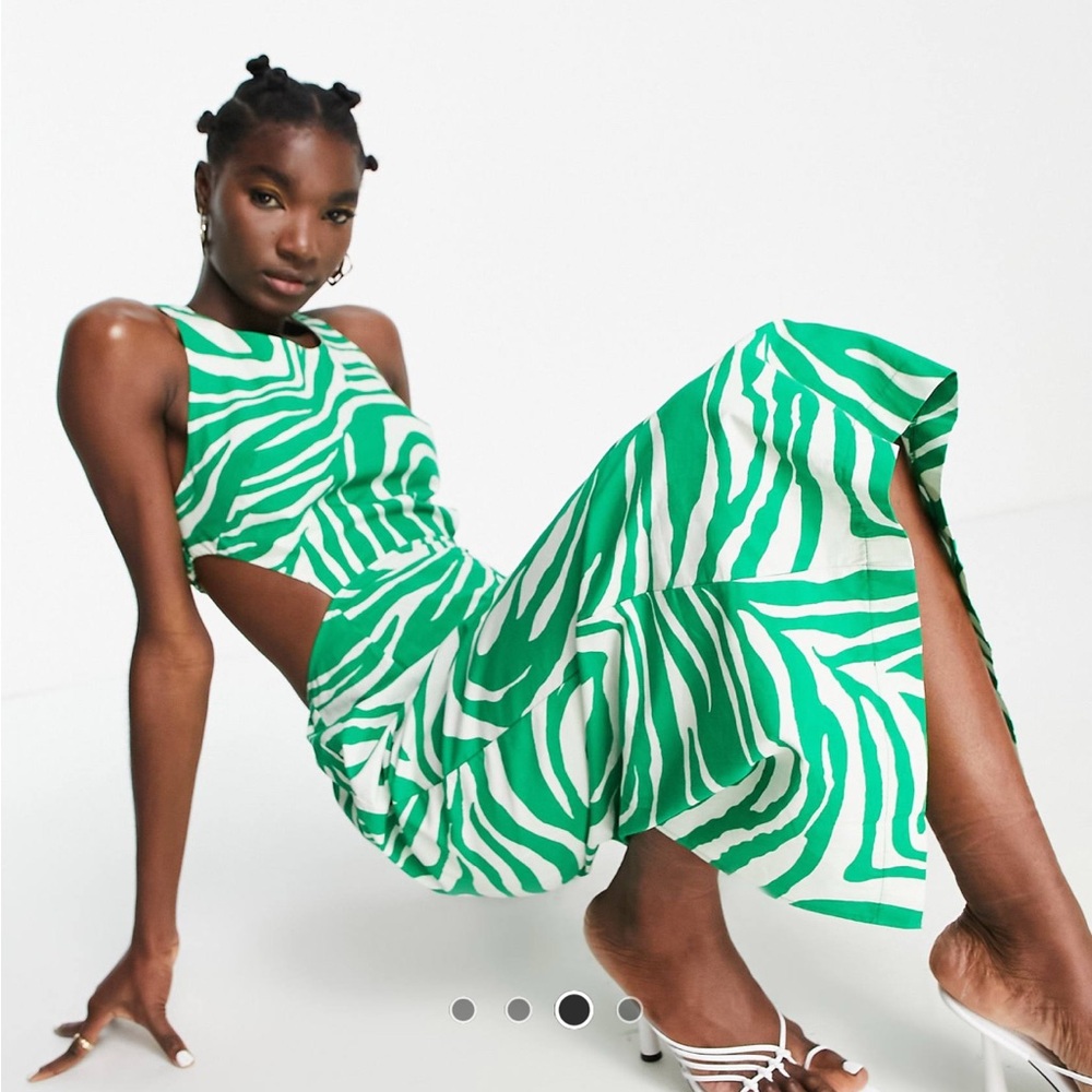 Topshop twist front animal poplin midi dress in green